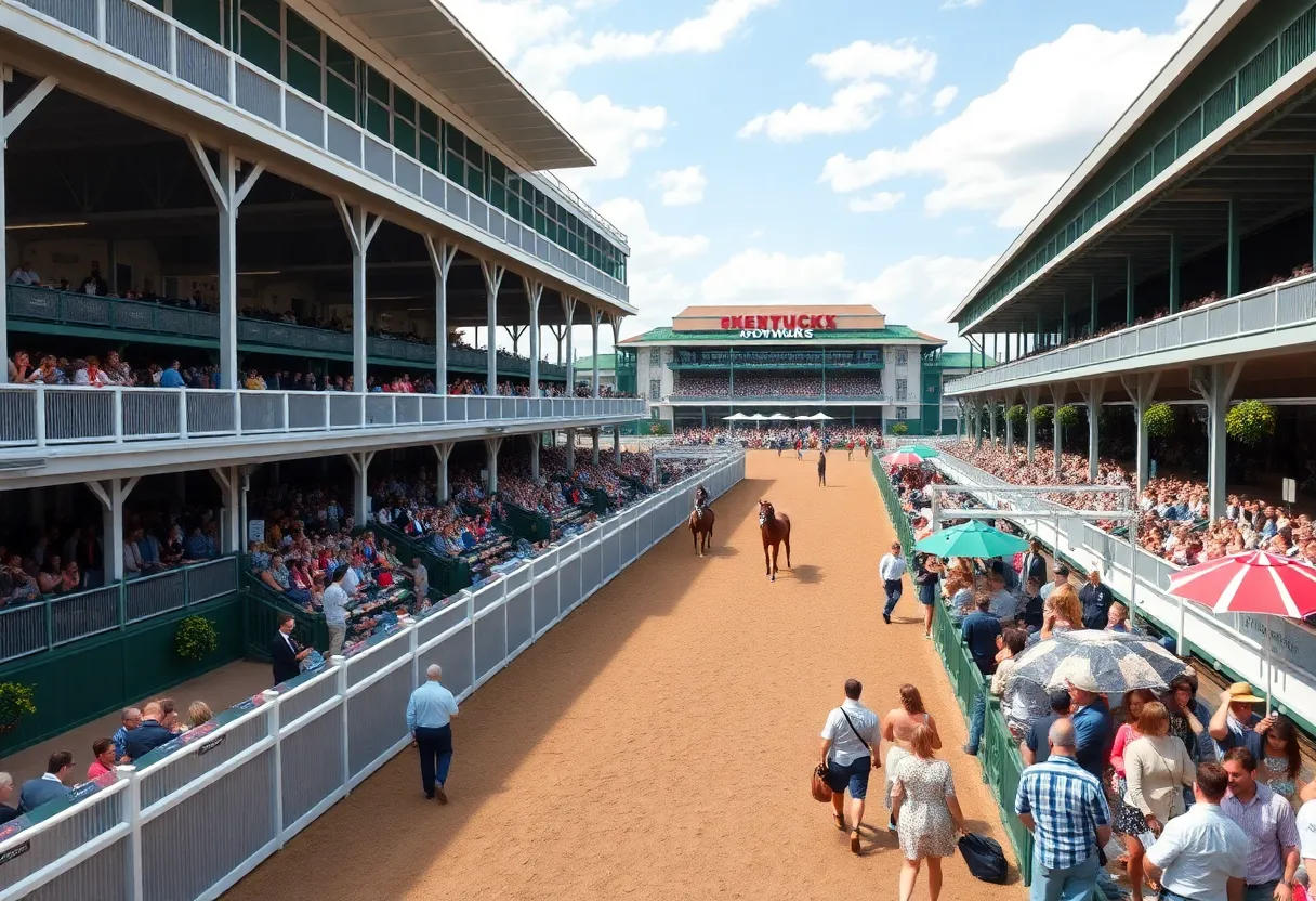 Crowd enjoying the new paddock experience at the Kentucky Derby.