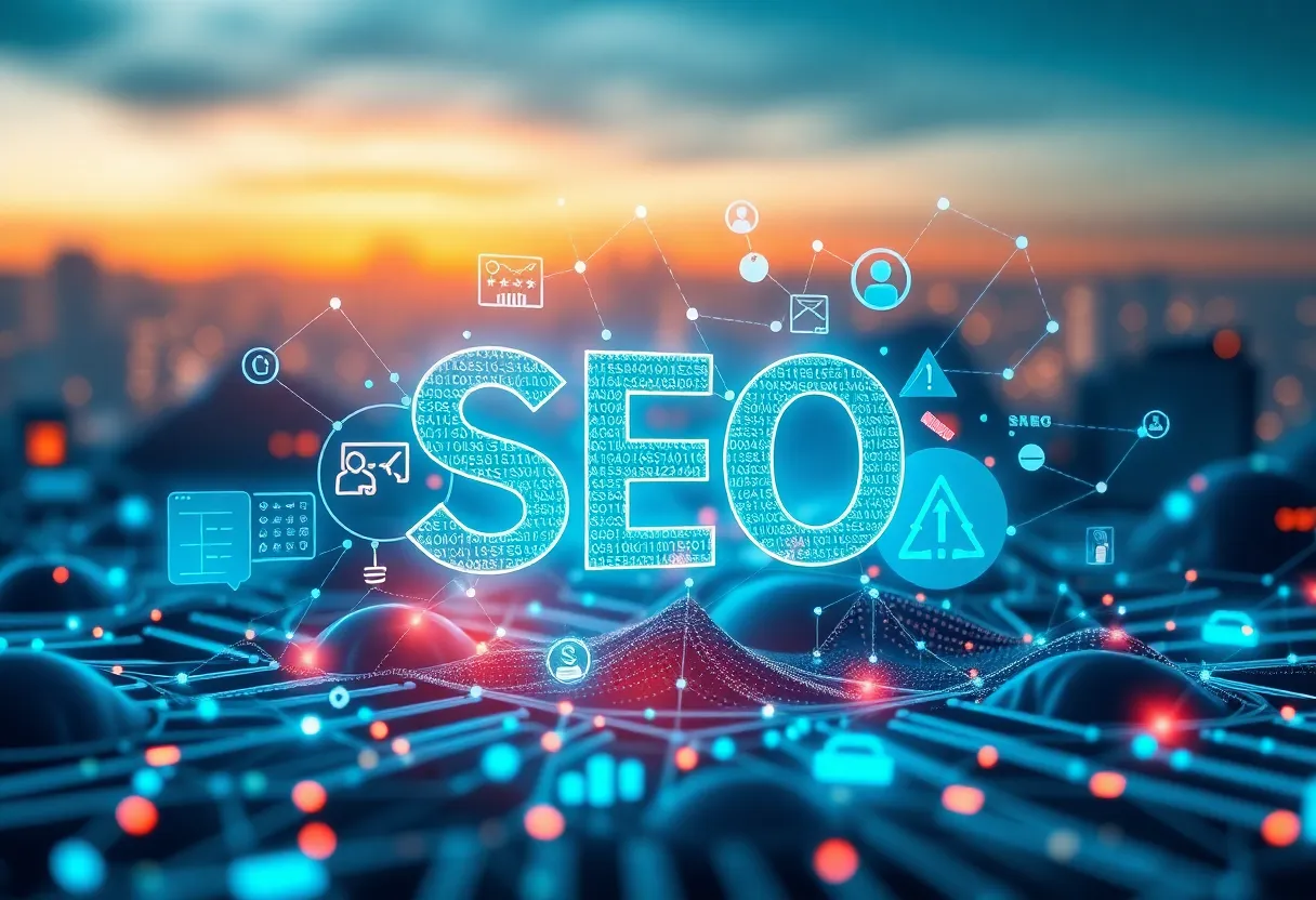 Futuristic digital landscape representing AI's impact on SEO
