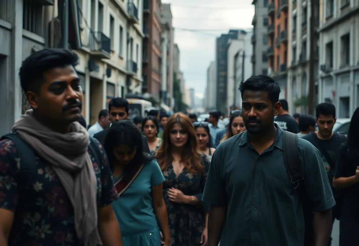 Scene in downtown Columbia showing community reaction to investigation.