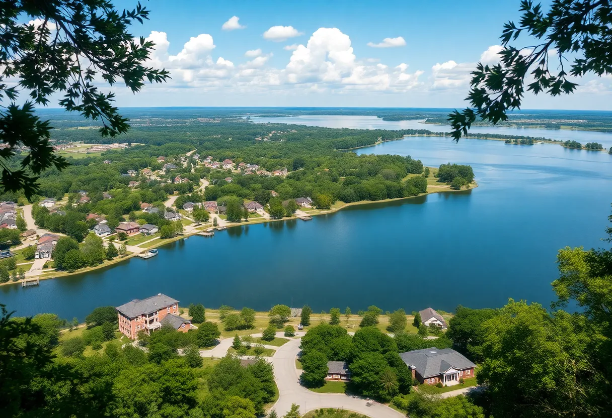 Aerial view of Lake Murray with community neighborhoods