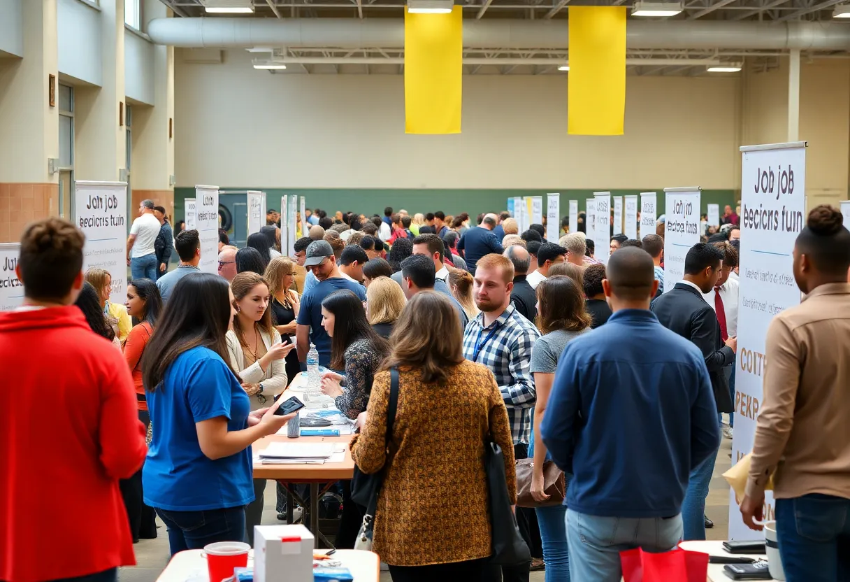 Scene from Columbia Employment Fair showcasing job seekers and employers
