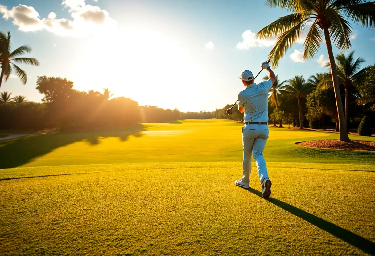 A golfer enjoying a sunny day on the golf course in Florida.