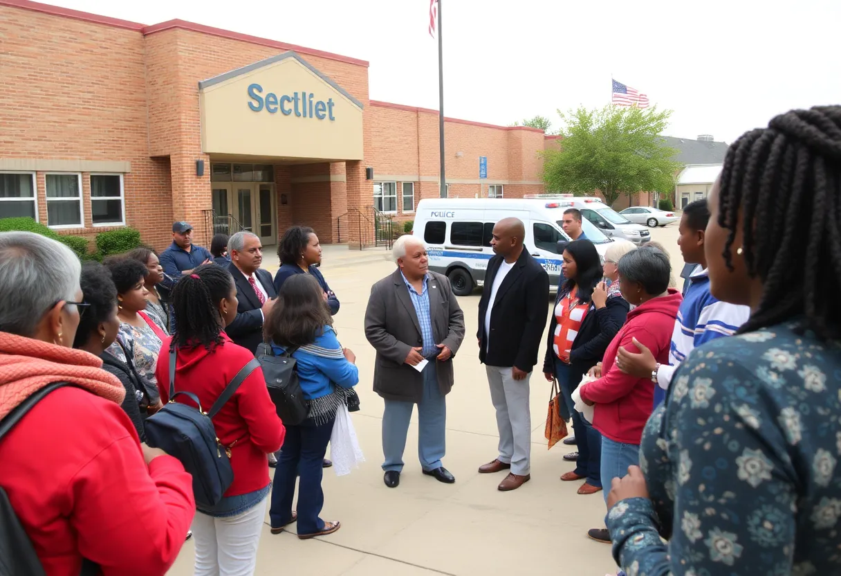 Community gathering discussing child safety allegations at school