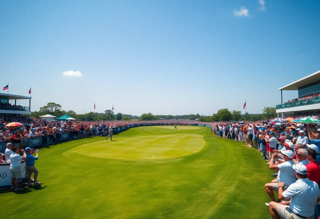 A panoramic view of the RBC Heritage golf course filled with spectators