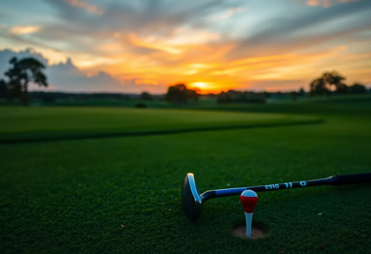 Beautiful golf course at sunset