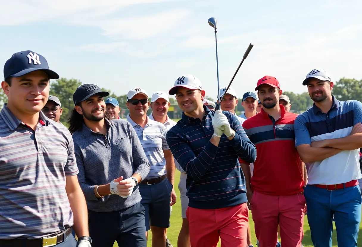 Golfers competing in a dynamic event on a golf course