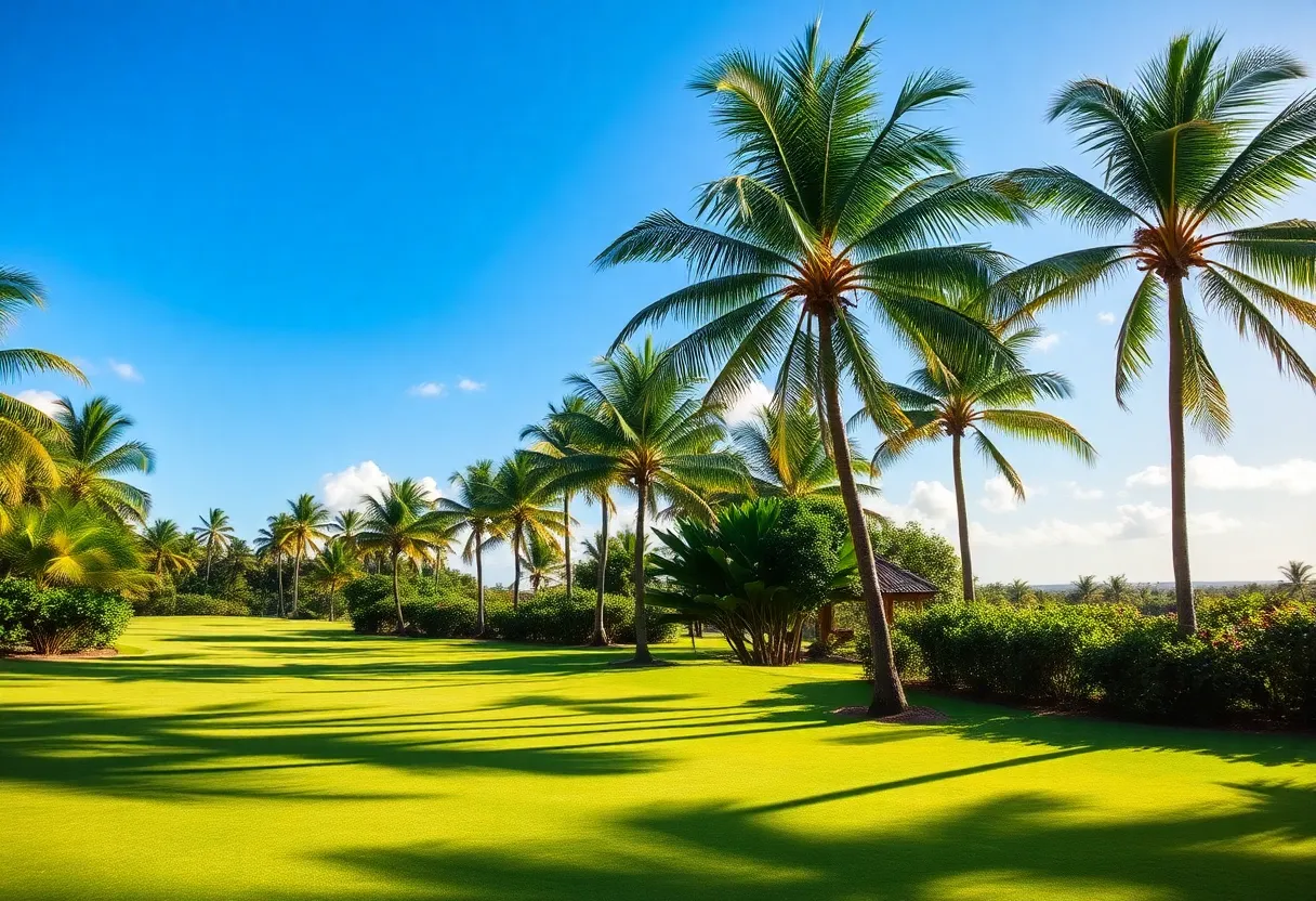 Lush golf course in Puntacana under a clear blue sky
