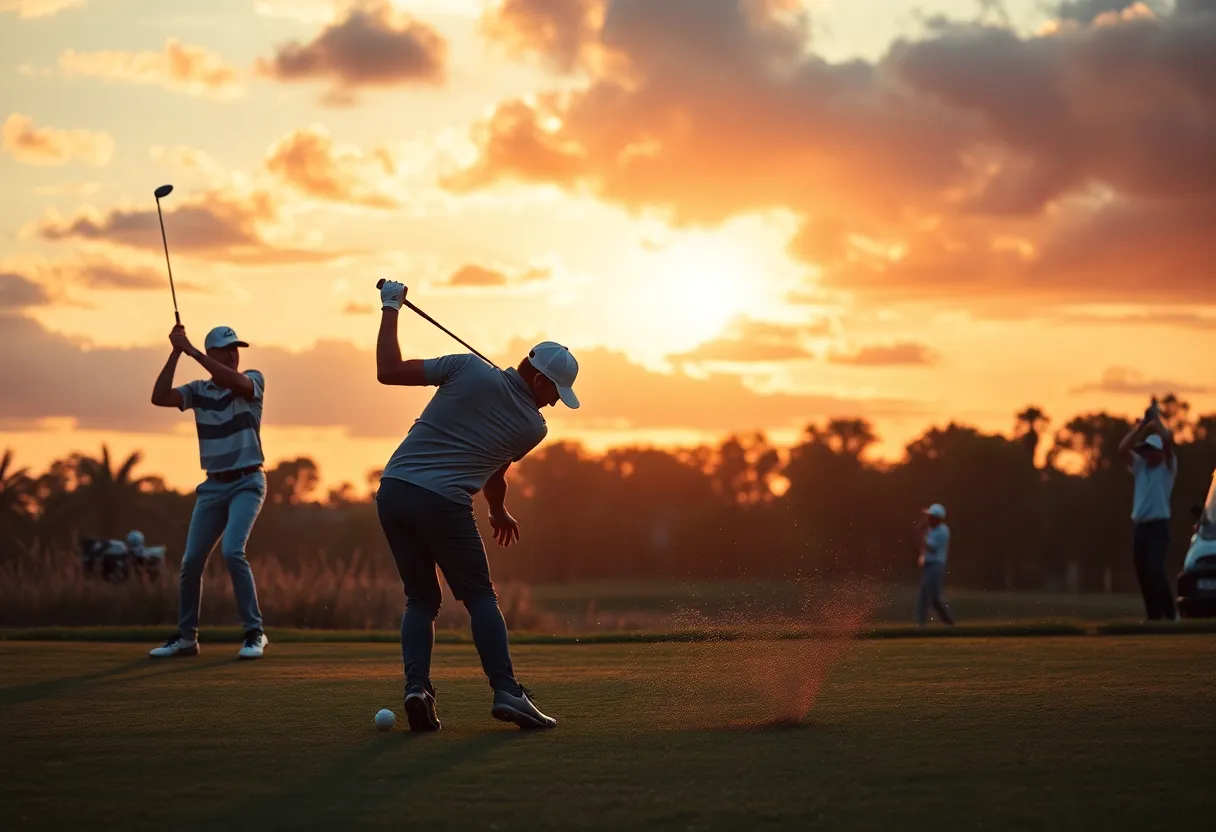 Golfers in action during a competitive match