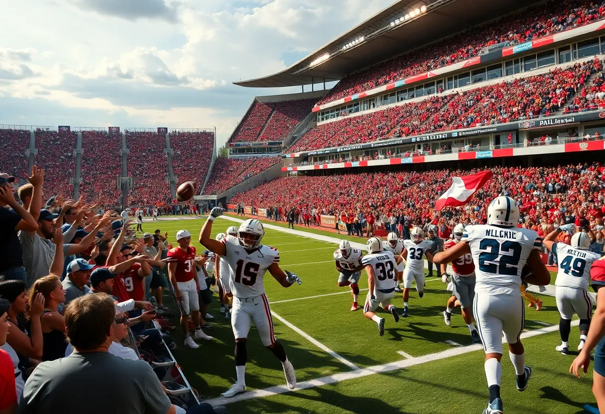 Vibrant atmosphere at a Clemson football game with fans and players