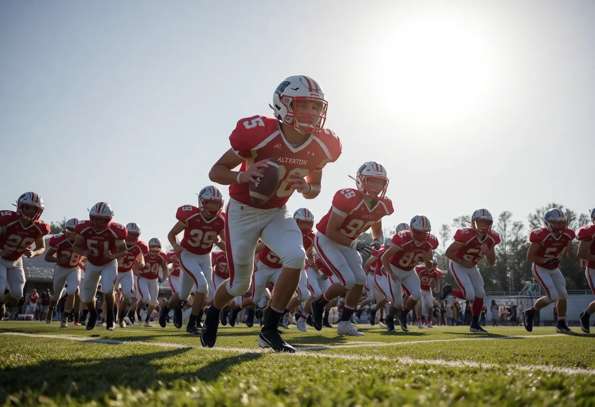 Columbia High School football team playing on the field