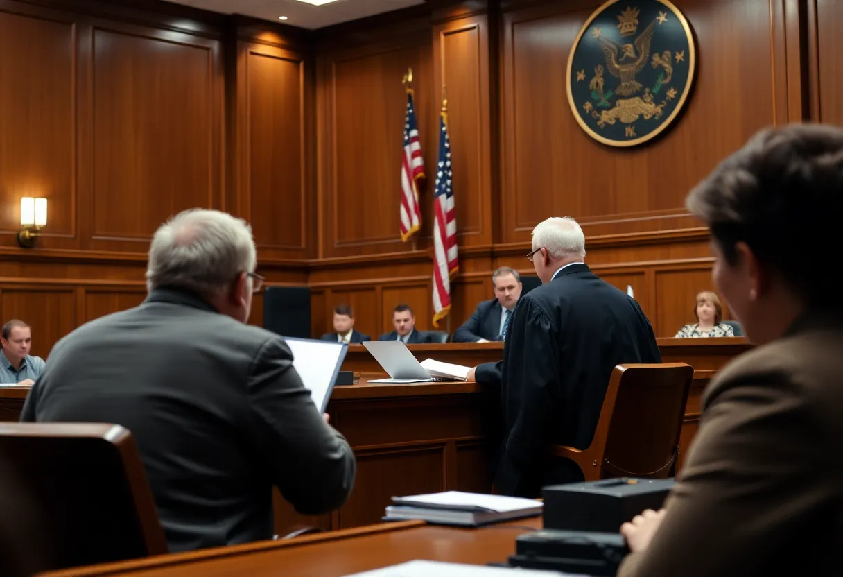 A judge discussing legal issues in a courtroom