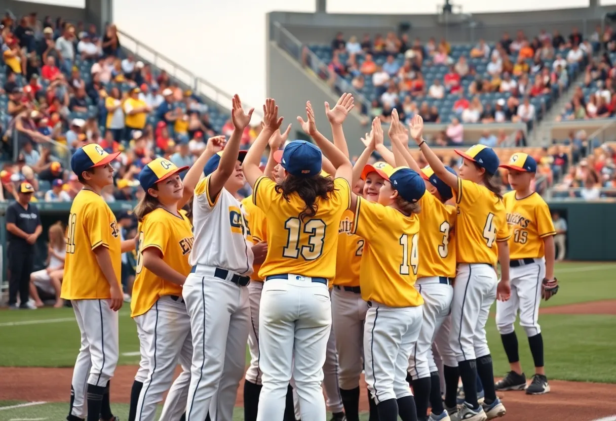 Irmo All-Stars baseball team celebrating on the field