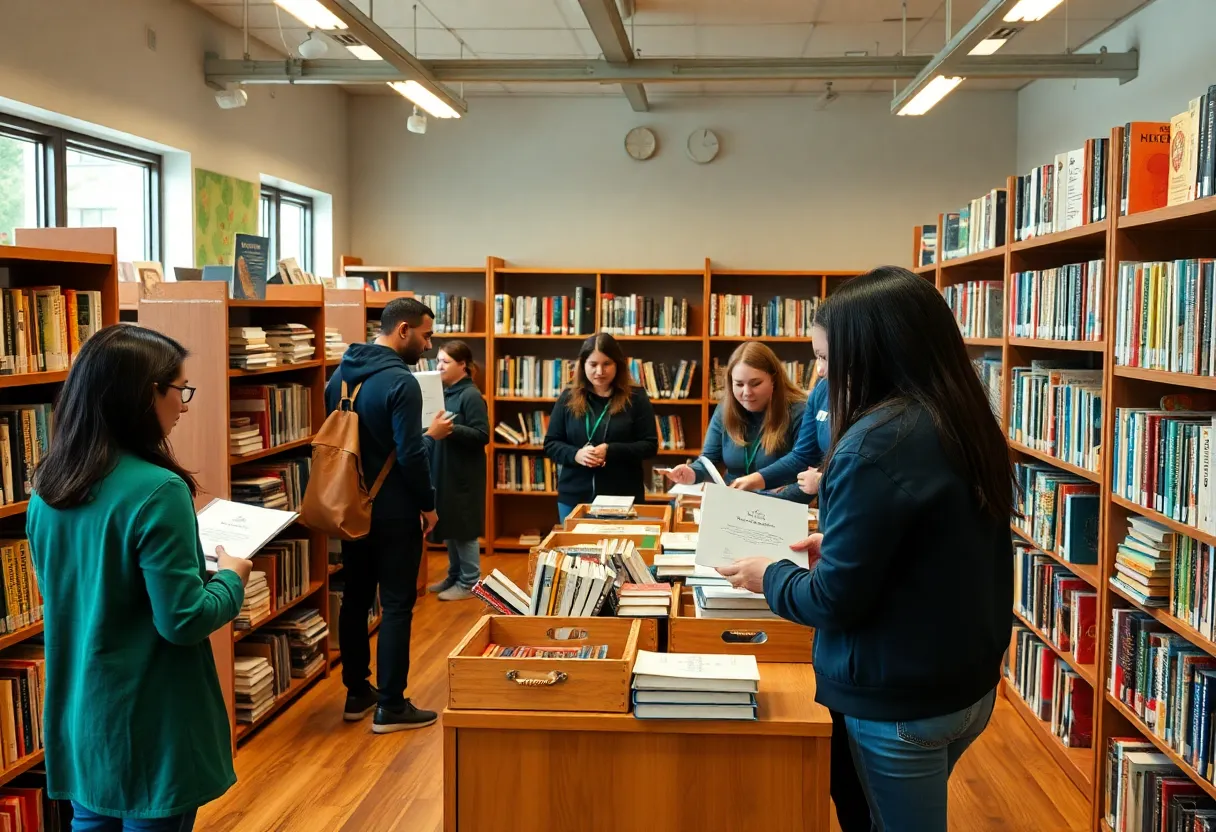 Community members donating books at Irmo Branch Library