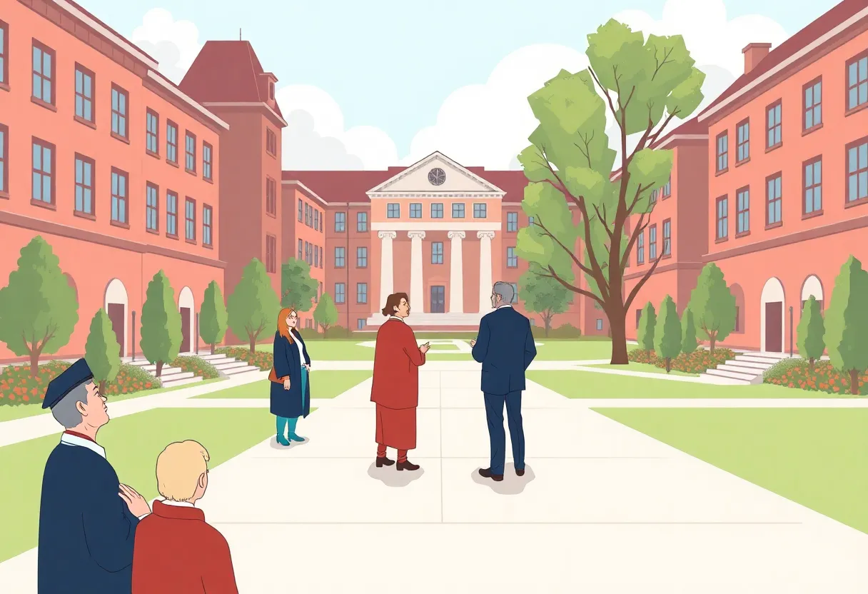 Professors discussing leadership changes in a university setting