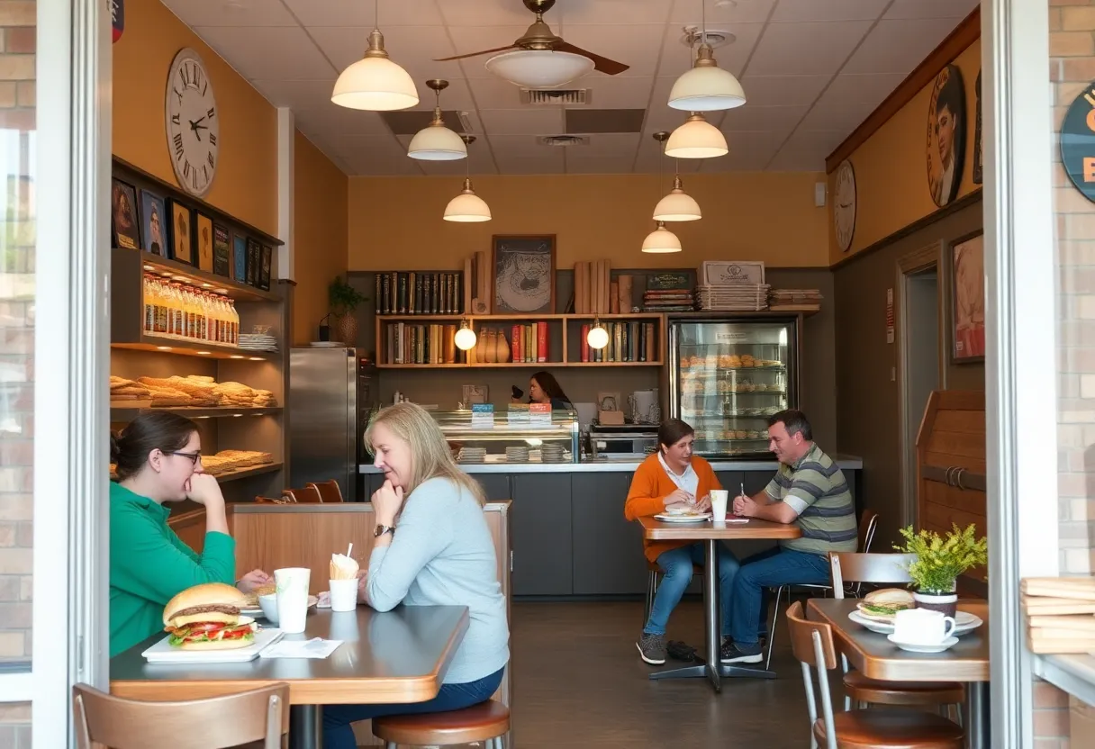 Interior of Mathias Sandwich Shop with happy patrons