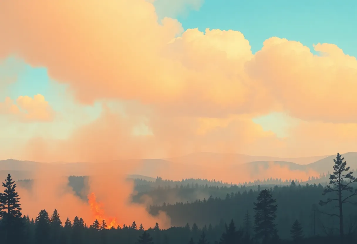 Michigan landscape with smoke from wildfires in the background