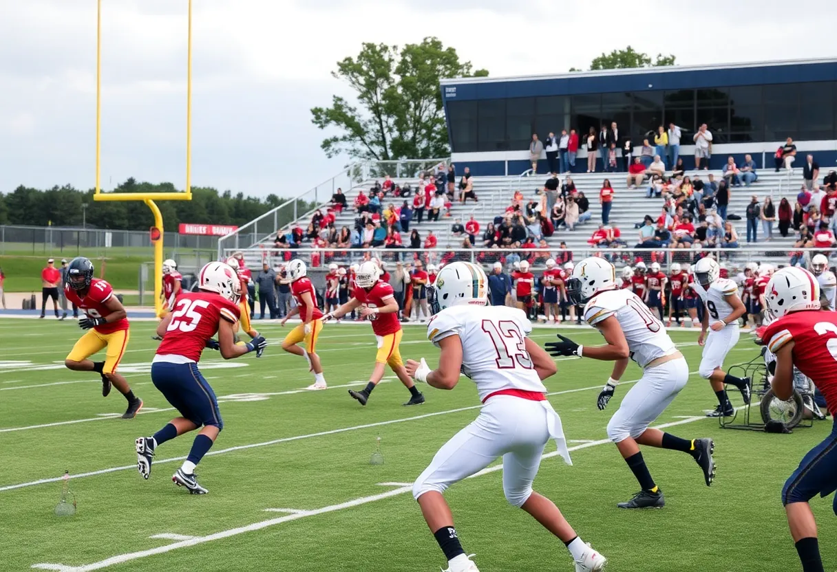North Carolina high school football teams in action during a game.