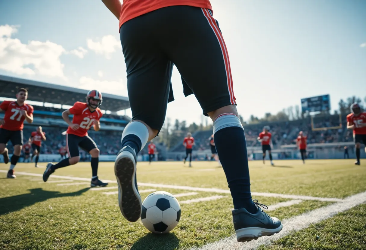 High school football players in action on the field