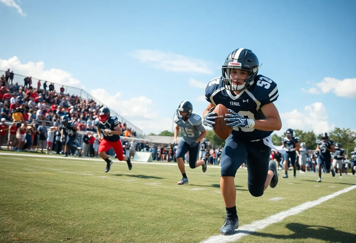High school football players on the field during a game