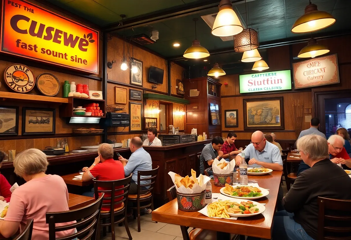Diners enjoying varied Southern dishes at a culinary showcase.