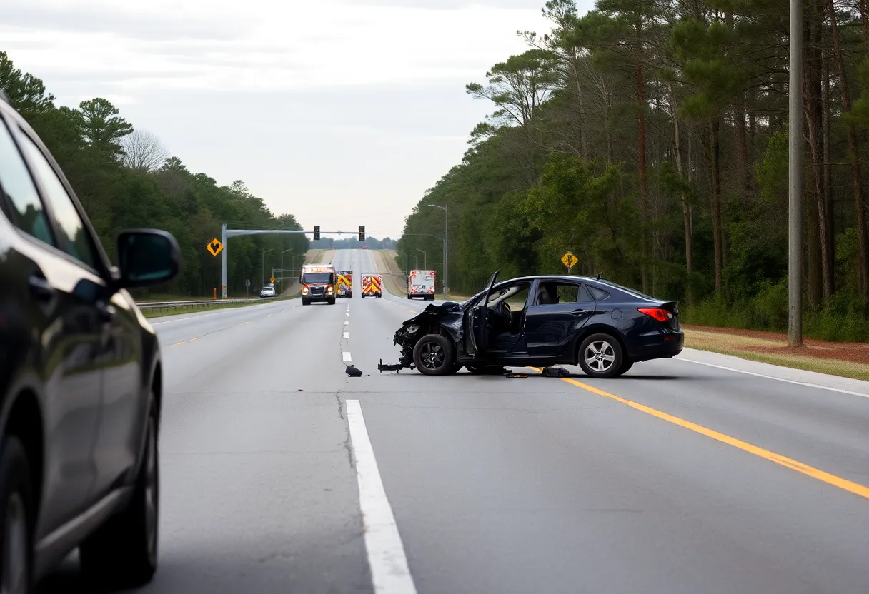 Scene of a highway accident in Chapin, South Carolina