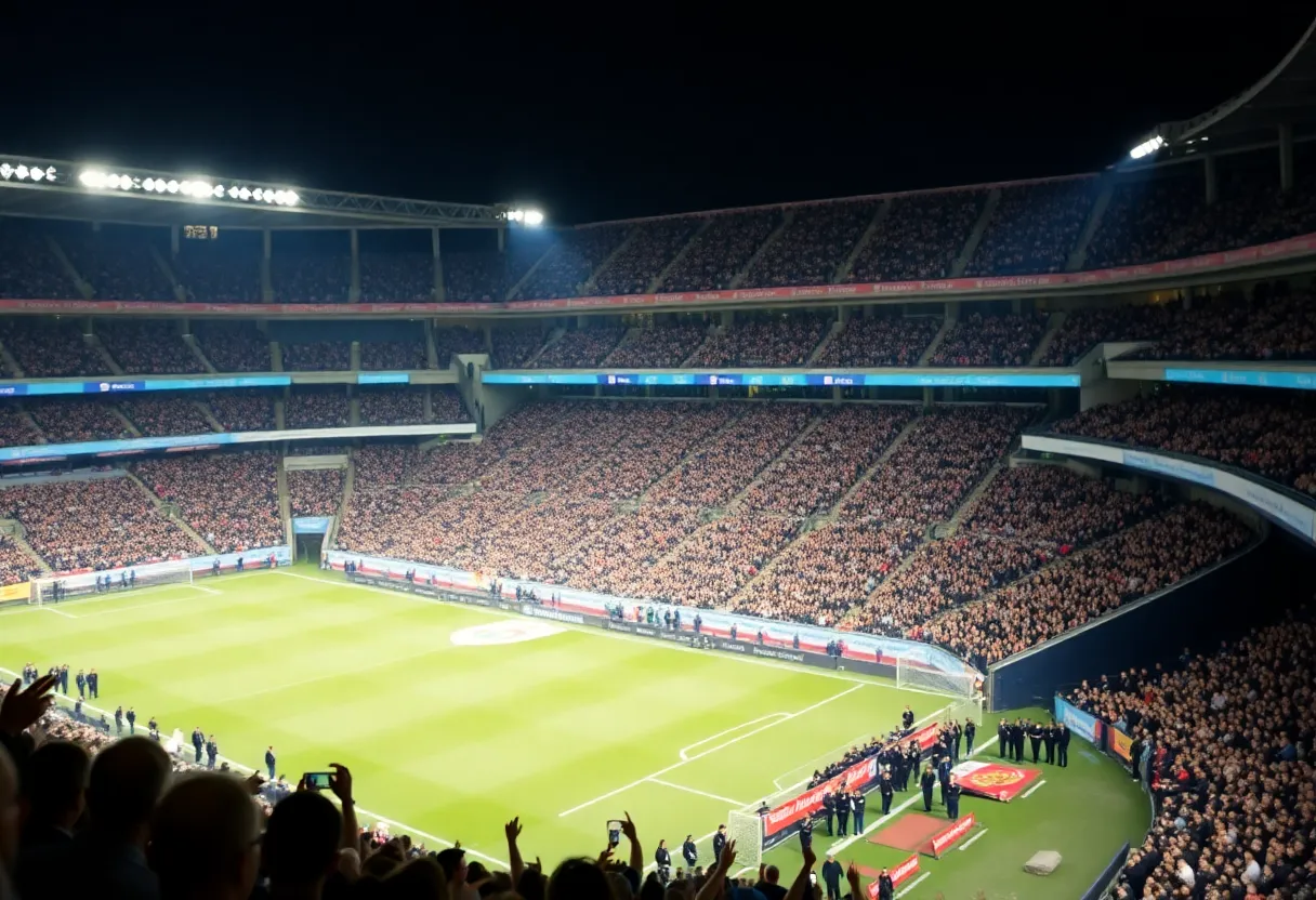 Crowd gathered at a memorial event with patriotic displays.