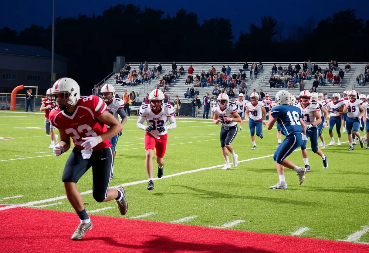 High school football game action