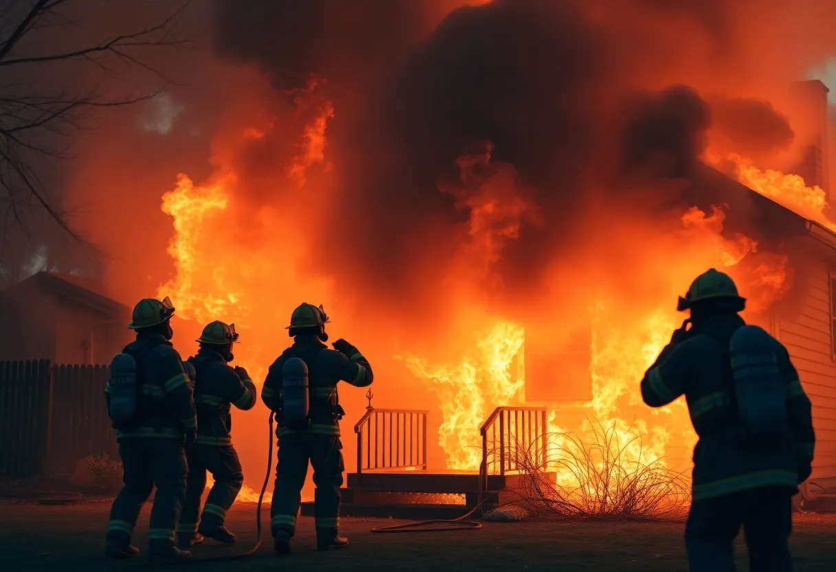 Firefighters battling a house fire in Irmo, South Carolina.