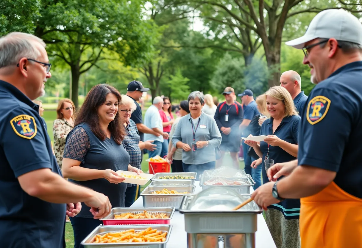 Community members celebrating First Responders at a cookout event.