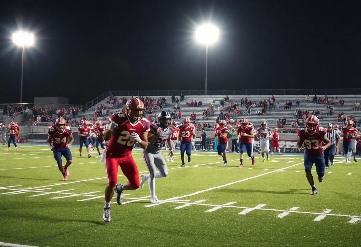Players competing in a high school football game in South Carolina