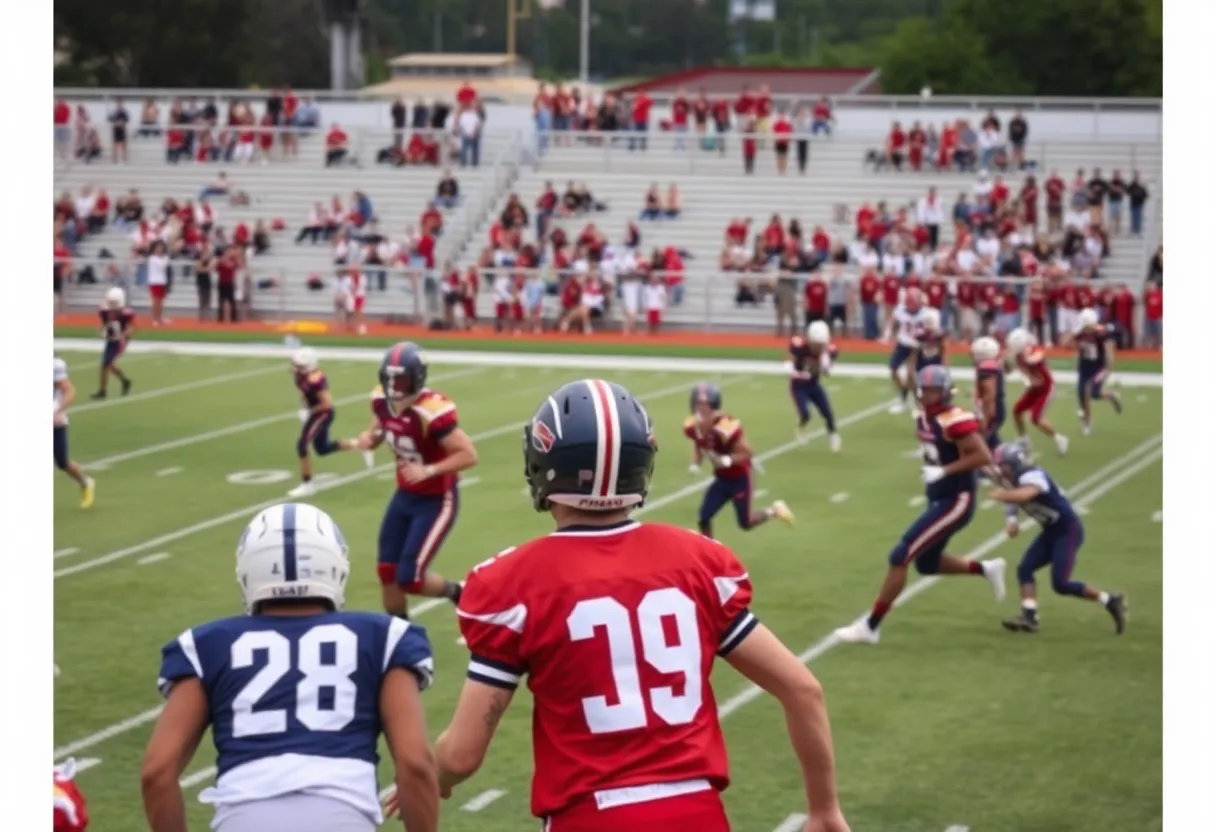 Players in action during a high school football game in South Carolina