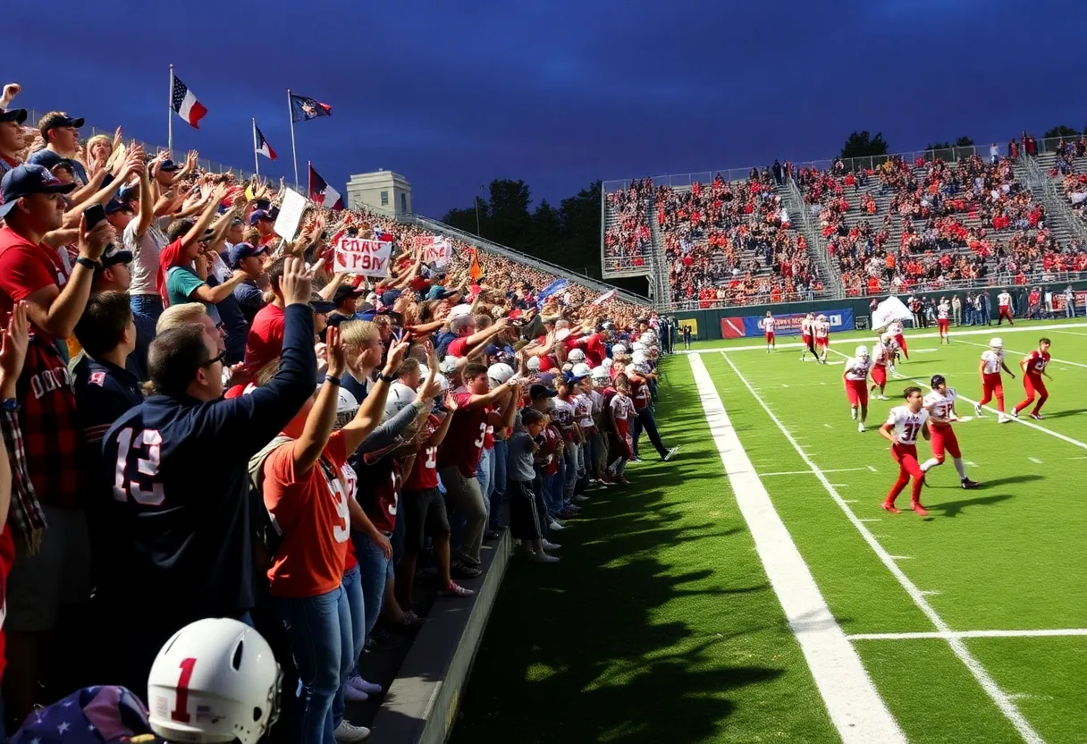 Action shot of a high school football game in the Carolinas