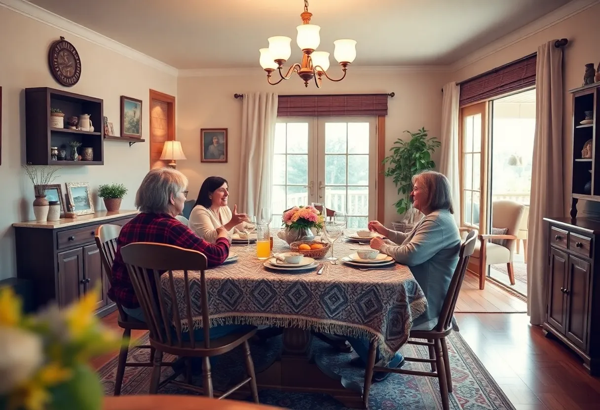 A cozy family gathering at home, symbolizing warmth and hospitality.