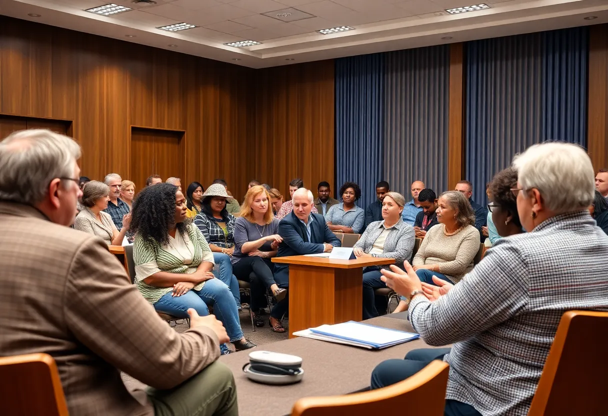 Community members discussing the new hate intimidation ordinance at a town hall meeting in Irmo.