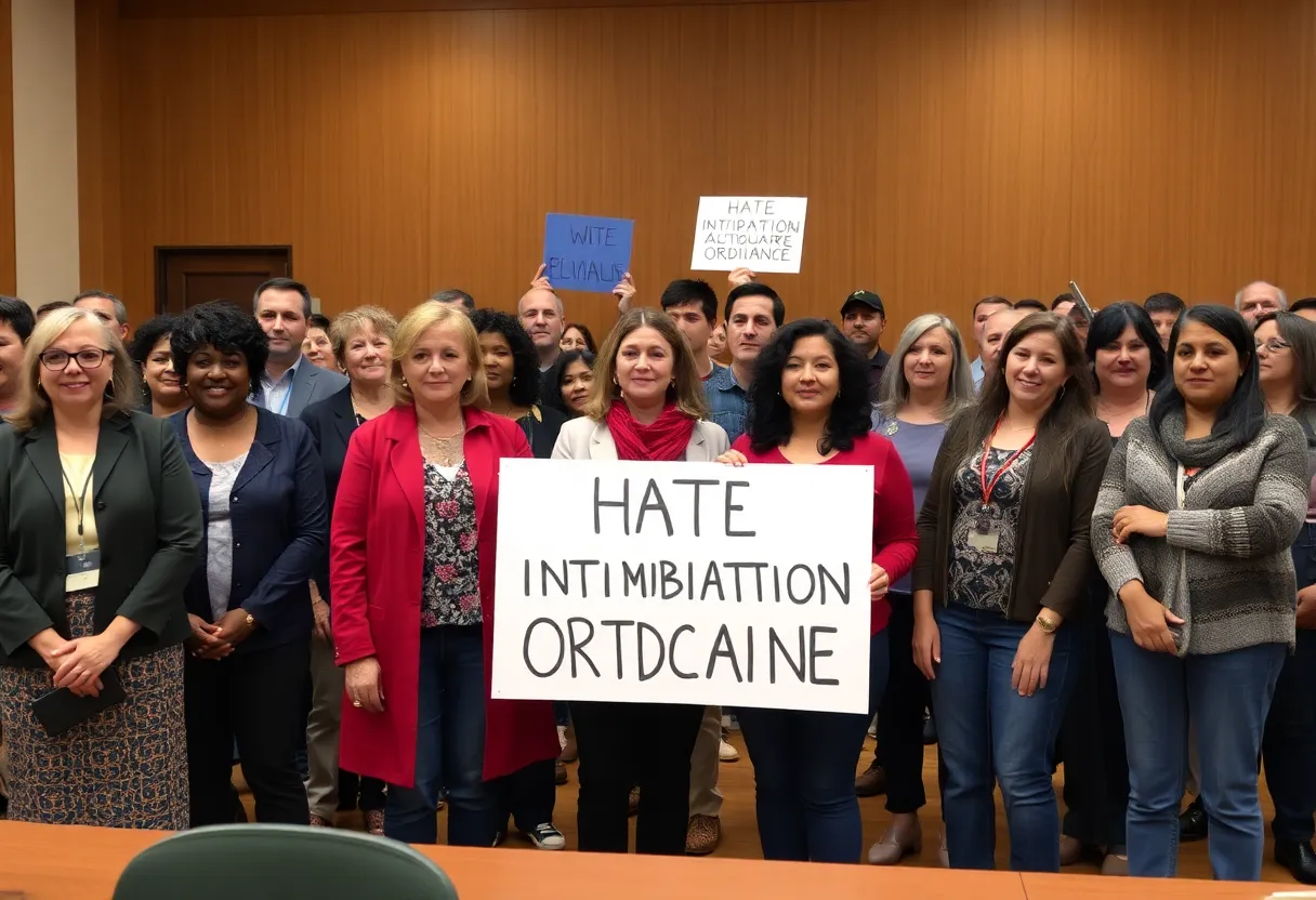 Community members showing support for the hate intimidation ordinance in Irmo.