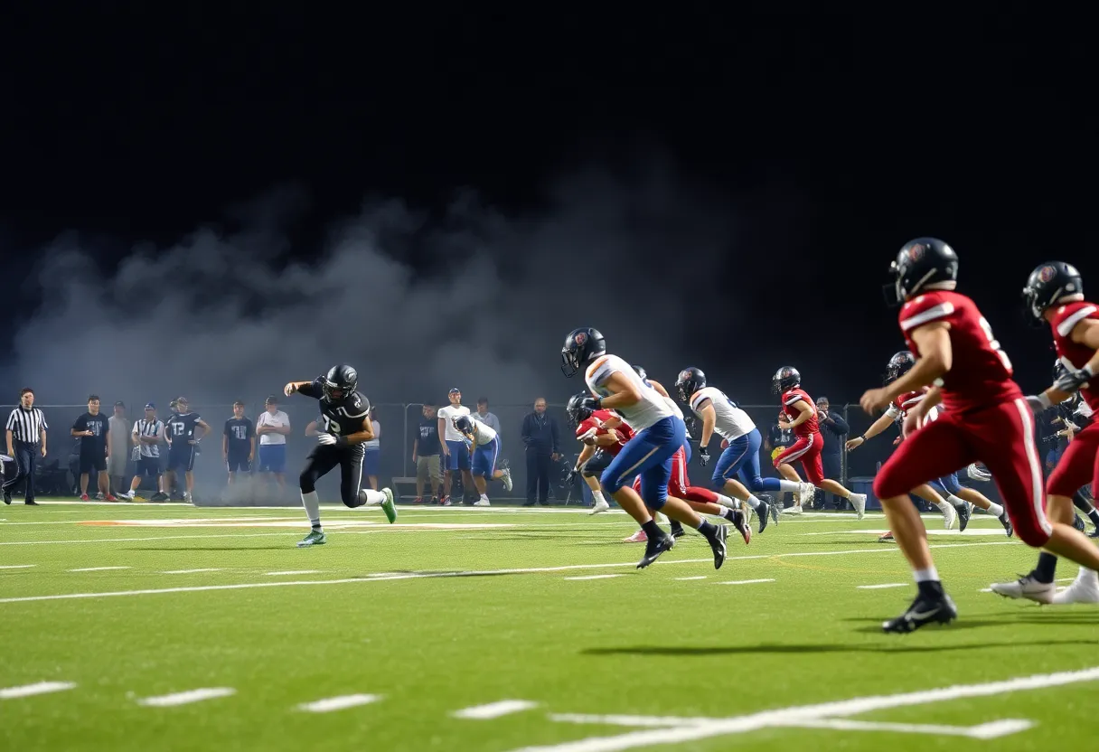 Players from Irmo High School celebrating after their victory in a football game.
