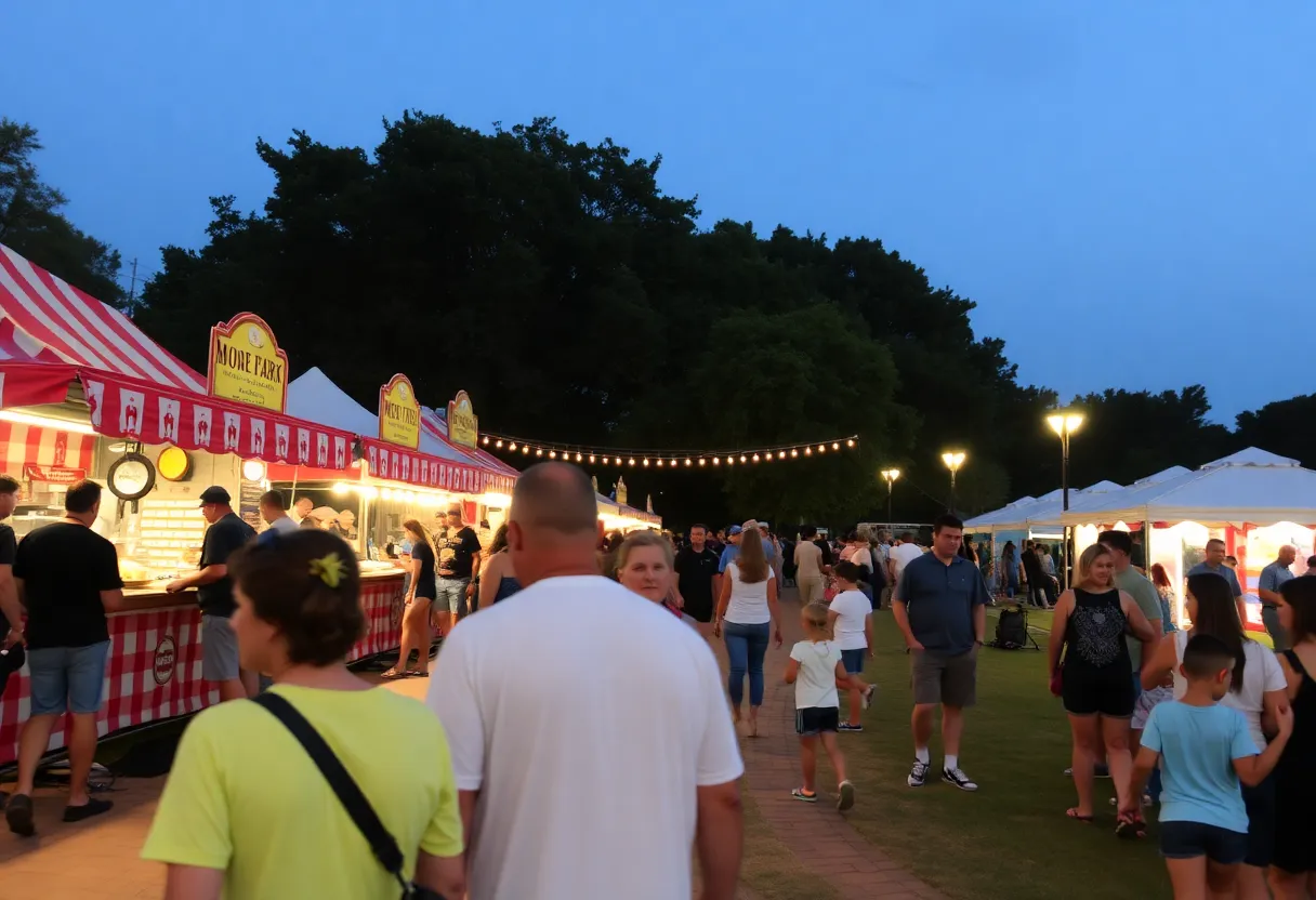 Celebrants enjoying the Irmo Okra Strut festival with food vendors and activities