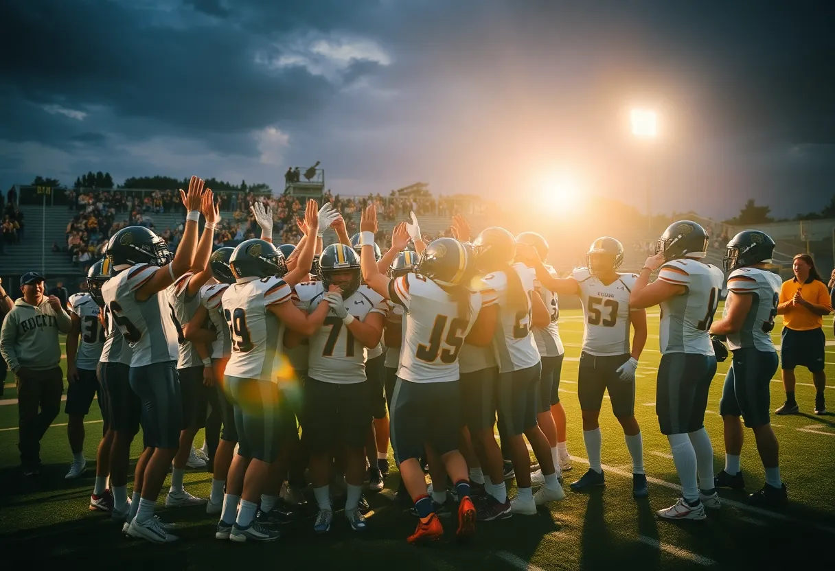 Irmo Yellow Jackets football team celebrating on the field