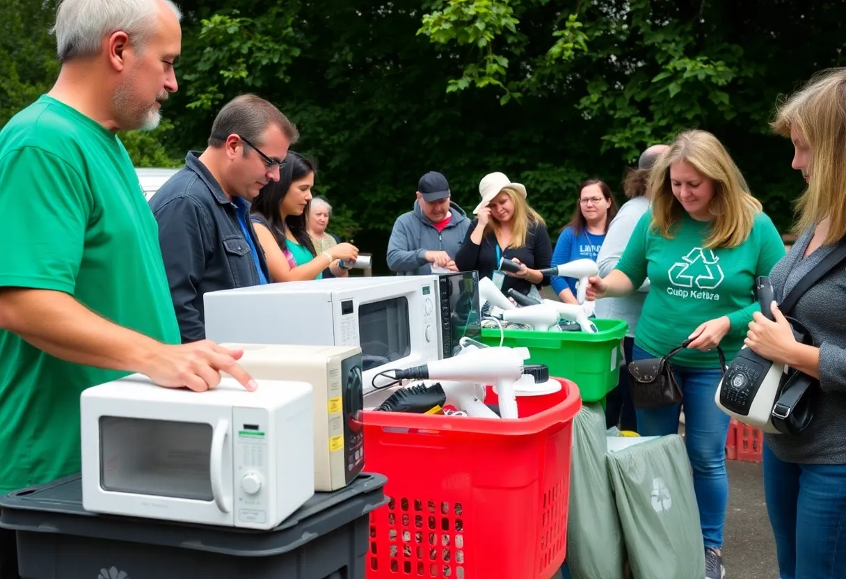 Community members participating in a small appliance recycling event in Irmo.