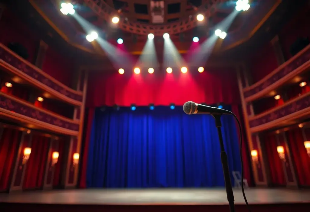 Stage set for a concert with microphone and lights