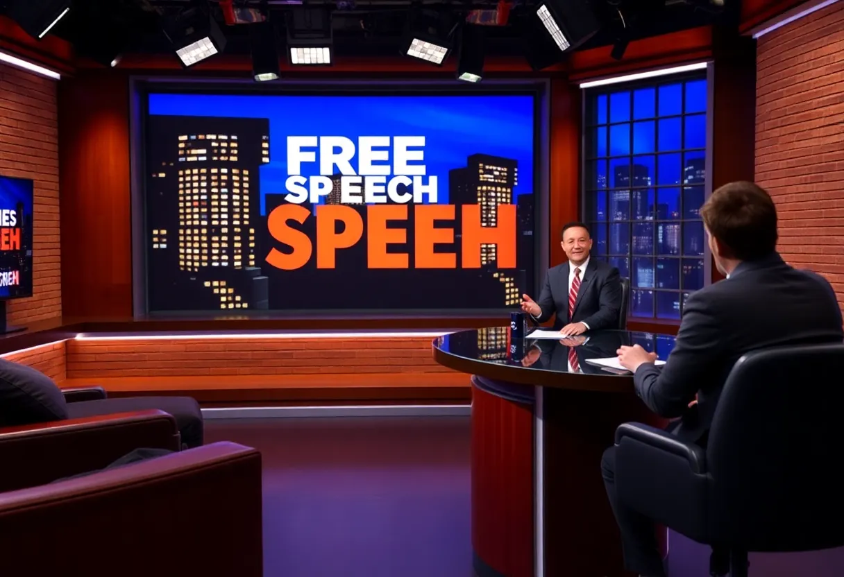 Television studio symbolizing late-night comedy and censorship theme