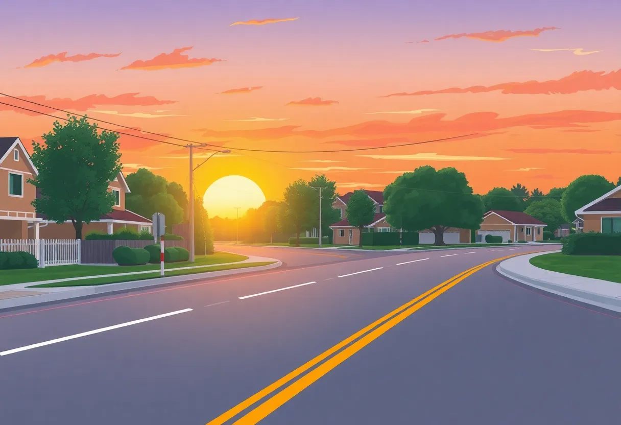 A quiet suburban road symbolizing road safety