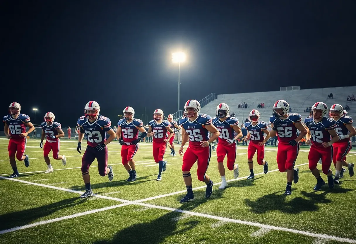 High school football players from Michigan in an intense game.