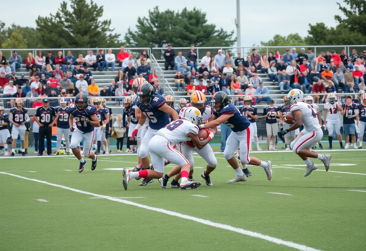 High school football players in a game