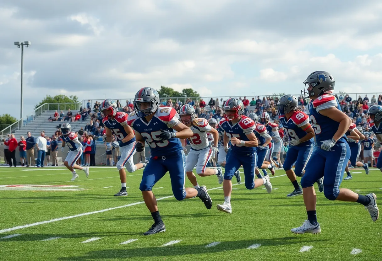 Mooresville High School football players during a game