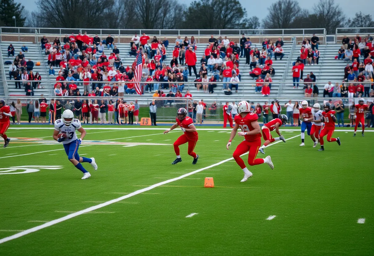 Mooresville High School football team playing on the field