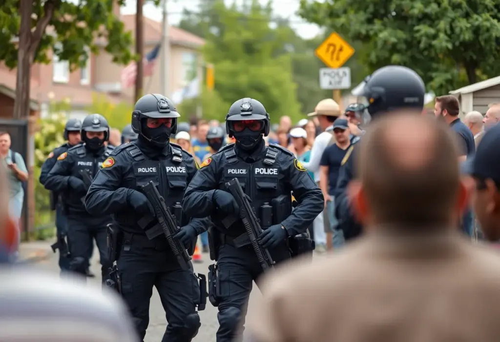 Police officers in tactical gear conducting a raid in Irmo, South Carolina