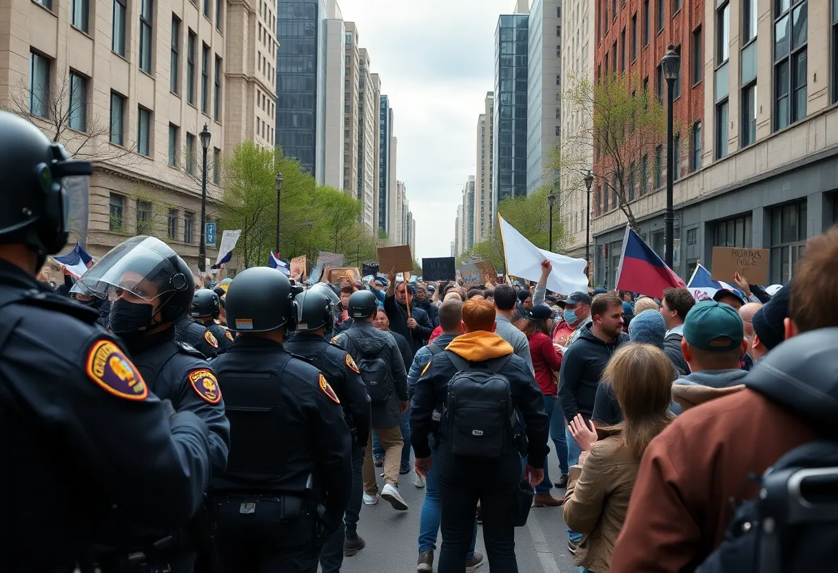 Protests in Portland with demonstrators and law enforcement.