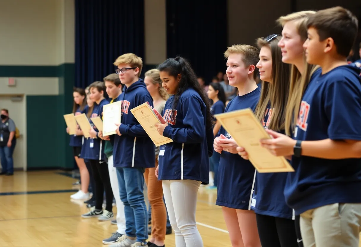 High school student athletes being honored for their accomplishments