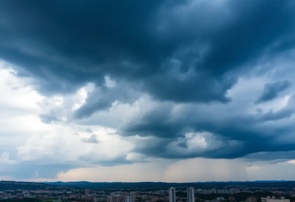 Dark storm clouds over Columbia SC signaling severe weather